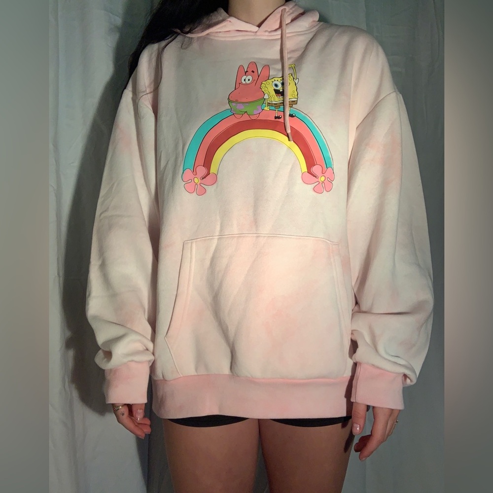 Nickelodeon SpongeBob Sweatshirt Pink and White Tie Dye